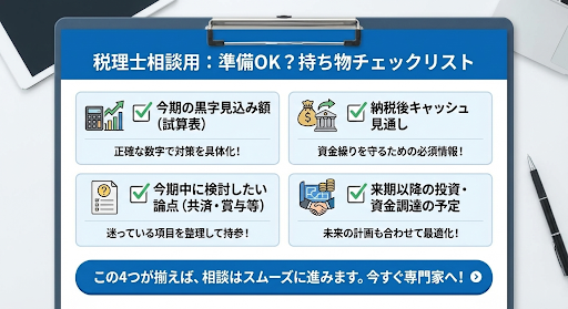 税理士相談前に準備する4項目（試算表・資金見通し等）のチェックリスト