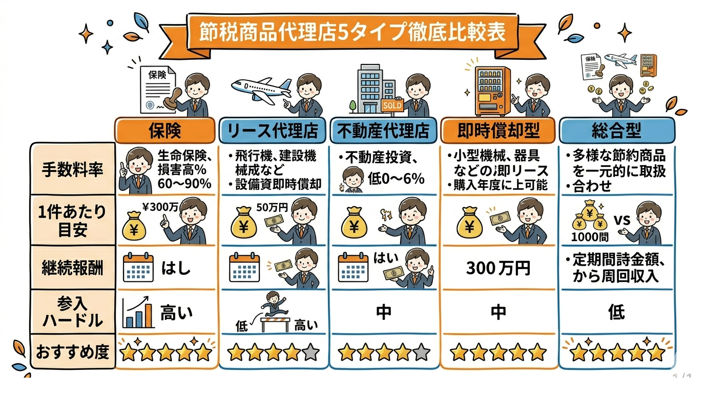 節税商品代理店5タイプ比較表