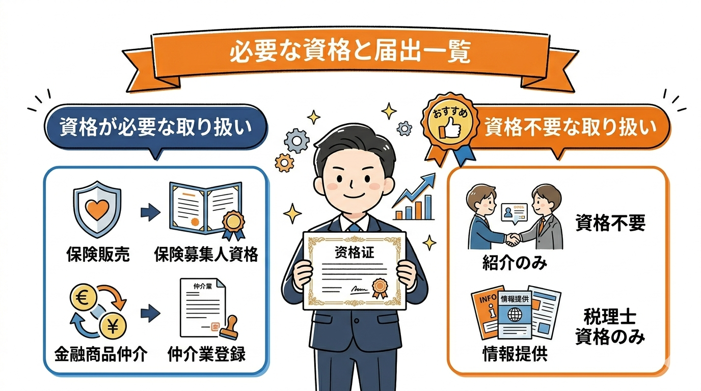 節税商品取り扱いに必要な資格と届出一覧