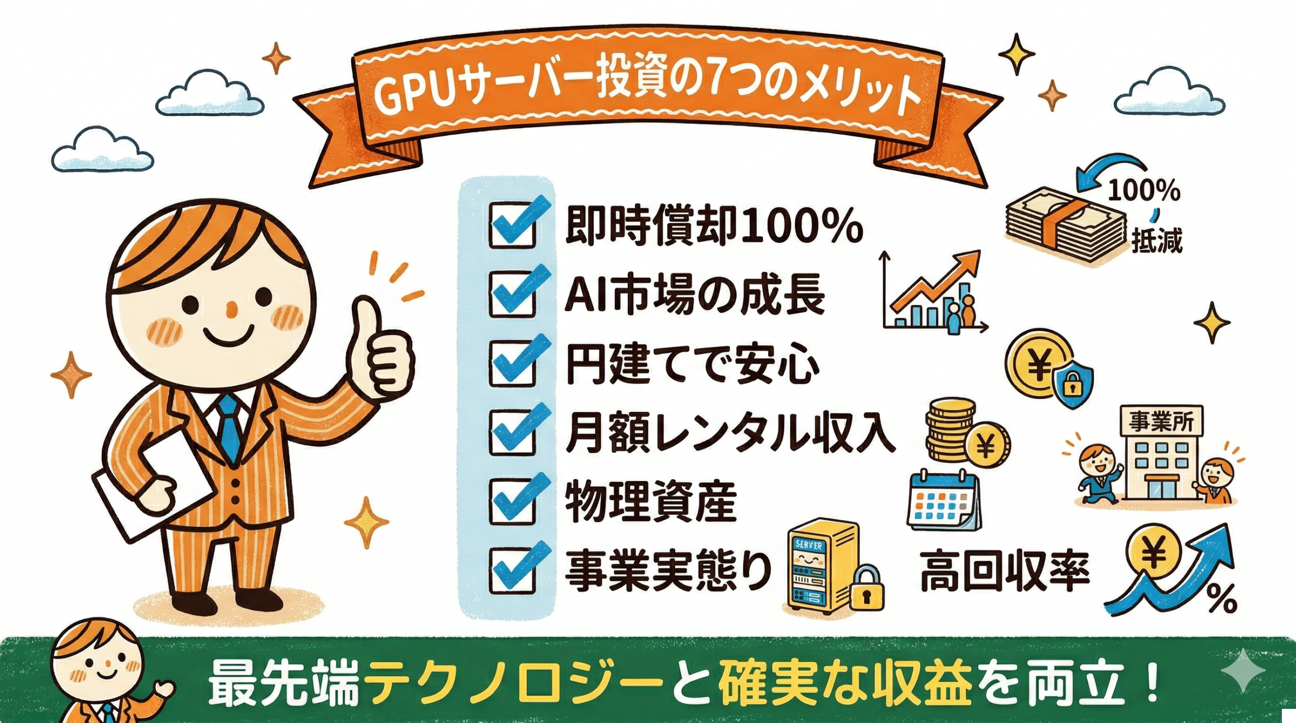GPUサーバー投資の仕組み全体図:企業・販売会社・データセンター・AI企業の4者関係