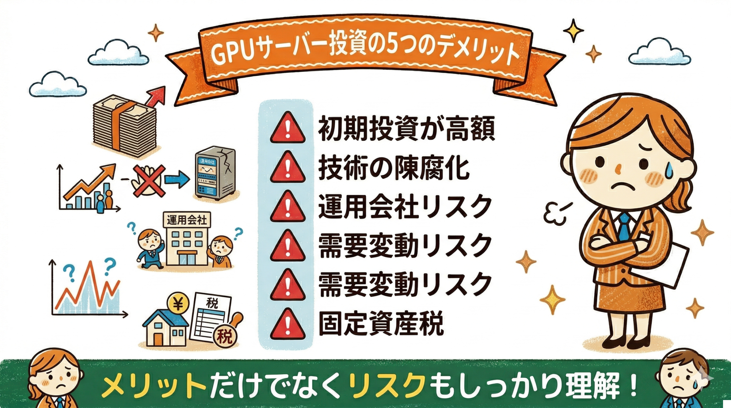 GPUサーバー投資のメリットとデメリットを左右で比較した一覧表