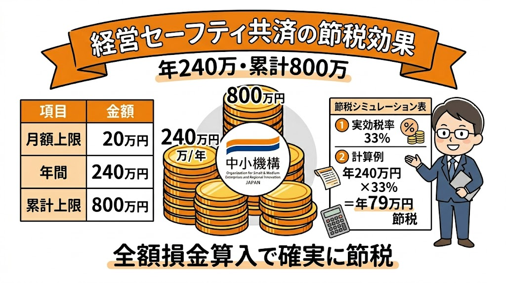 経営セーフティ共済の節税効果｜年240万円・累計800万円の全額損金算入の仕組み