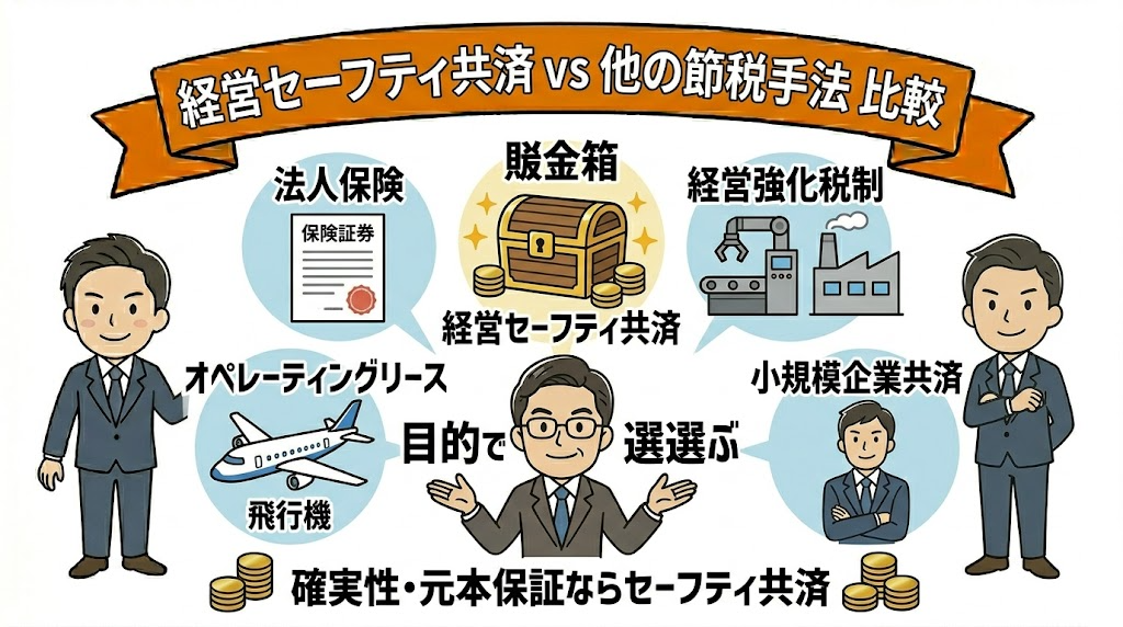 経営セーフティ共済と他の節税手法の比較｜法人保険・経営強化税制・小規模企業共済