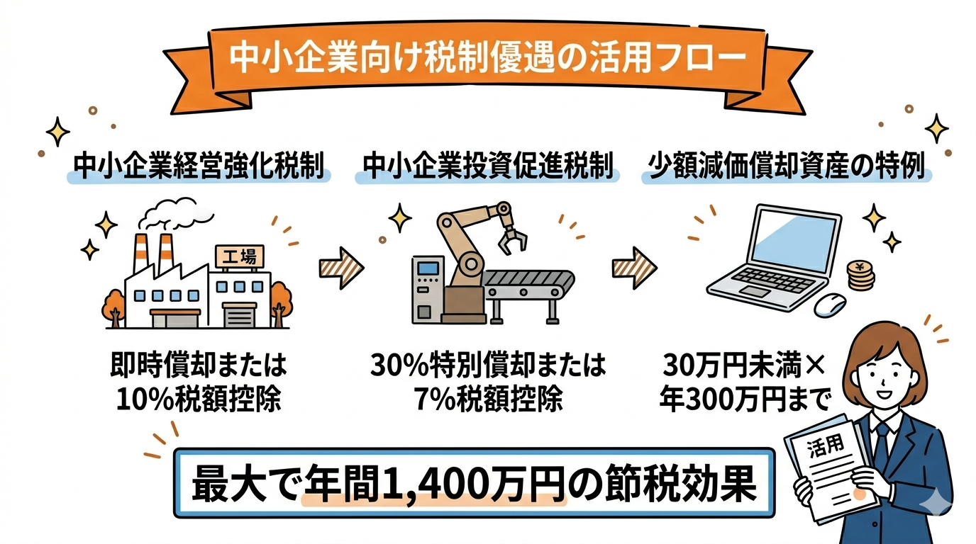 中小企業向け税制優遇制度の活用フローチャート
