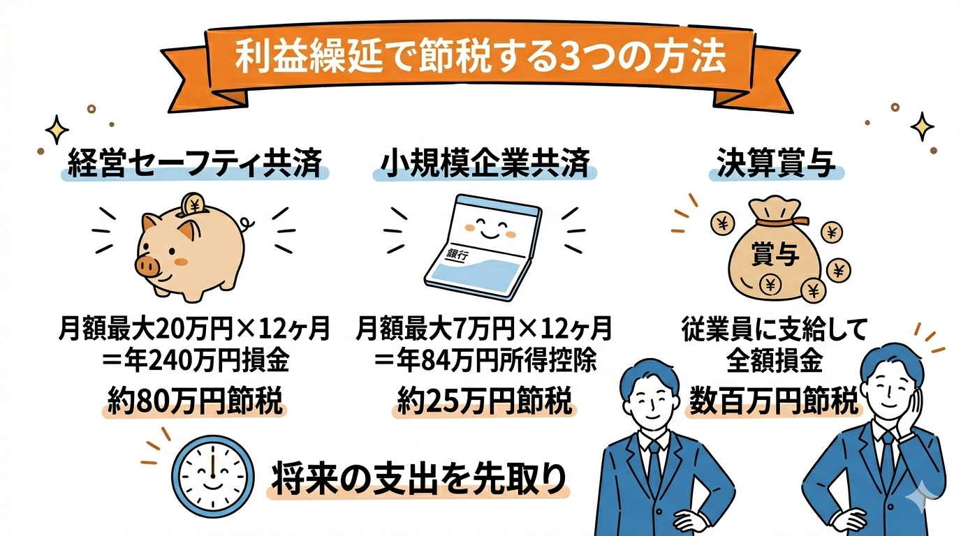 経営セーフティ共済・小規模企業共済・決算賞与の節税効果比較図解