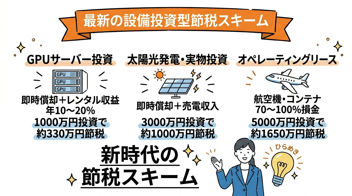 GPUサーバー投資・太陽光発電・オペレーティングリースの比較図解