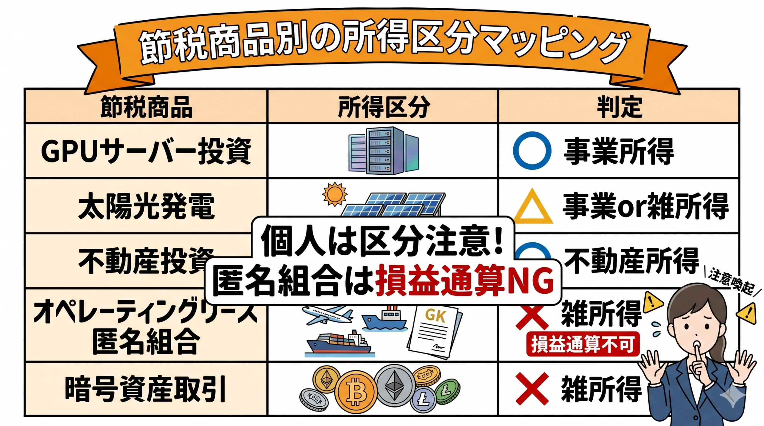節税商品ごとの所得区分マッピング