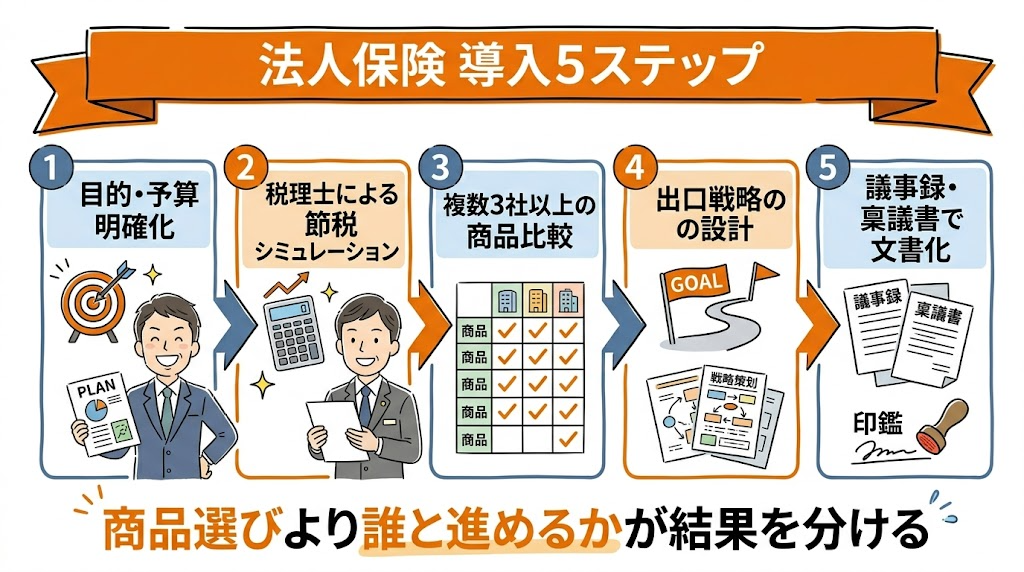 法人保険の導入ステップと税理士・代理店の選び方