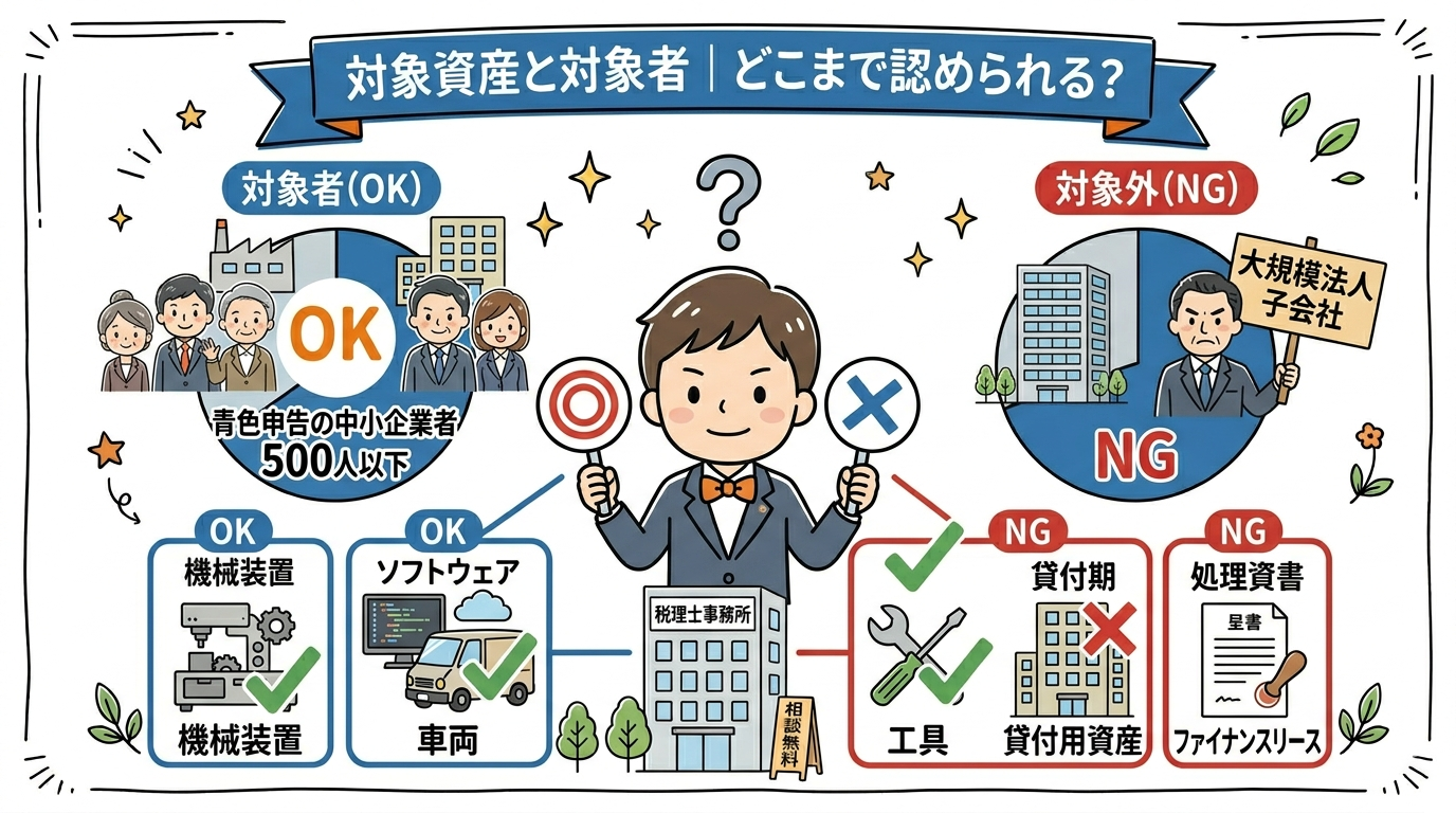 対象資産と対象者｜どこまで認められる？の要点を整理した図