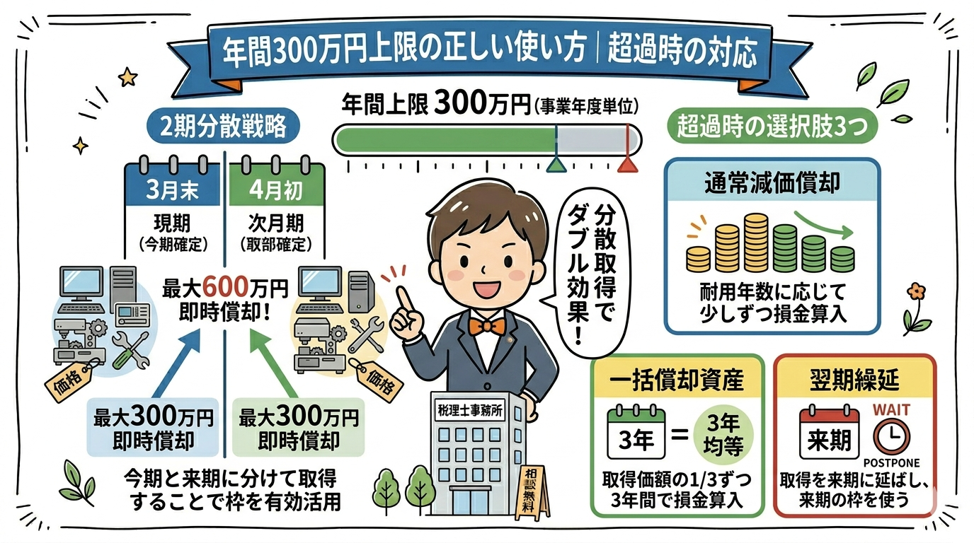年間300万円上限の正しい使い方｜超過時の対応の要点を整理した図
