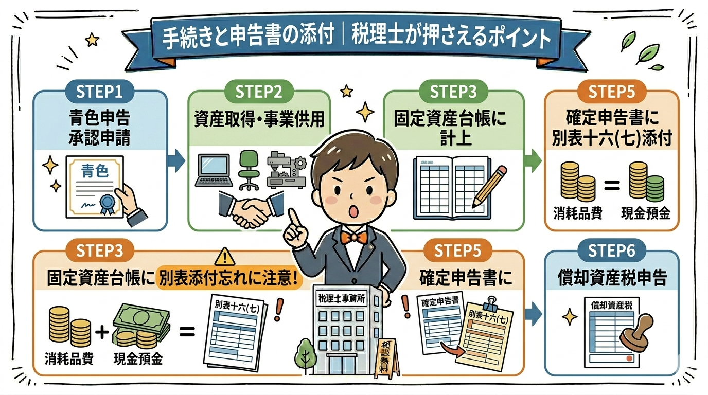 手続きと申告書の添付｜税理士が押さえるポイントの要点を整理した図