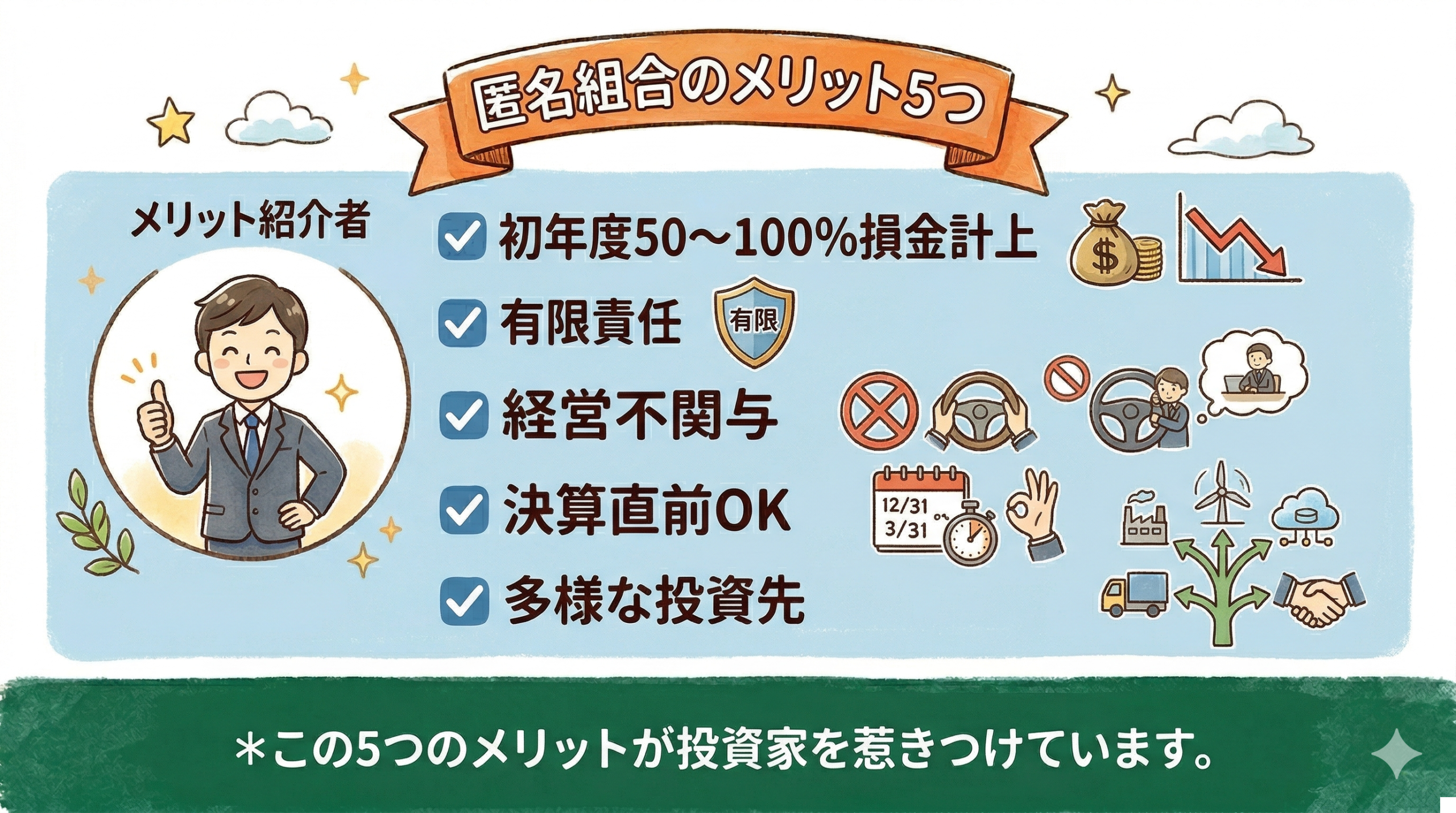 匿名組合による節税の5つのメリット一覧