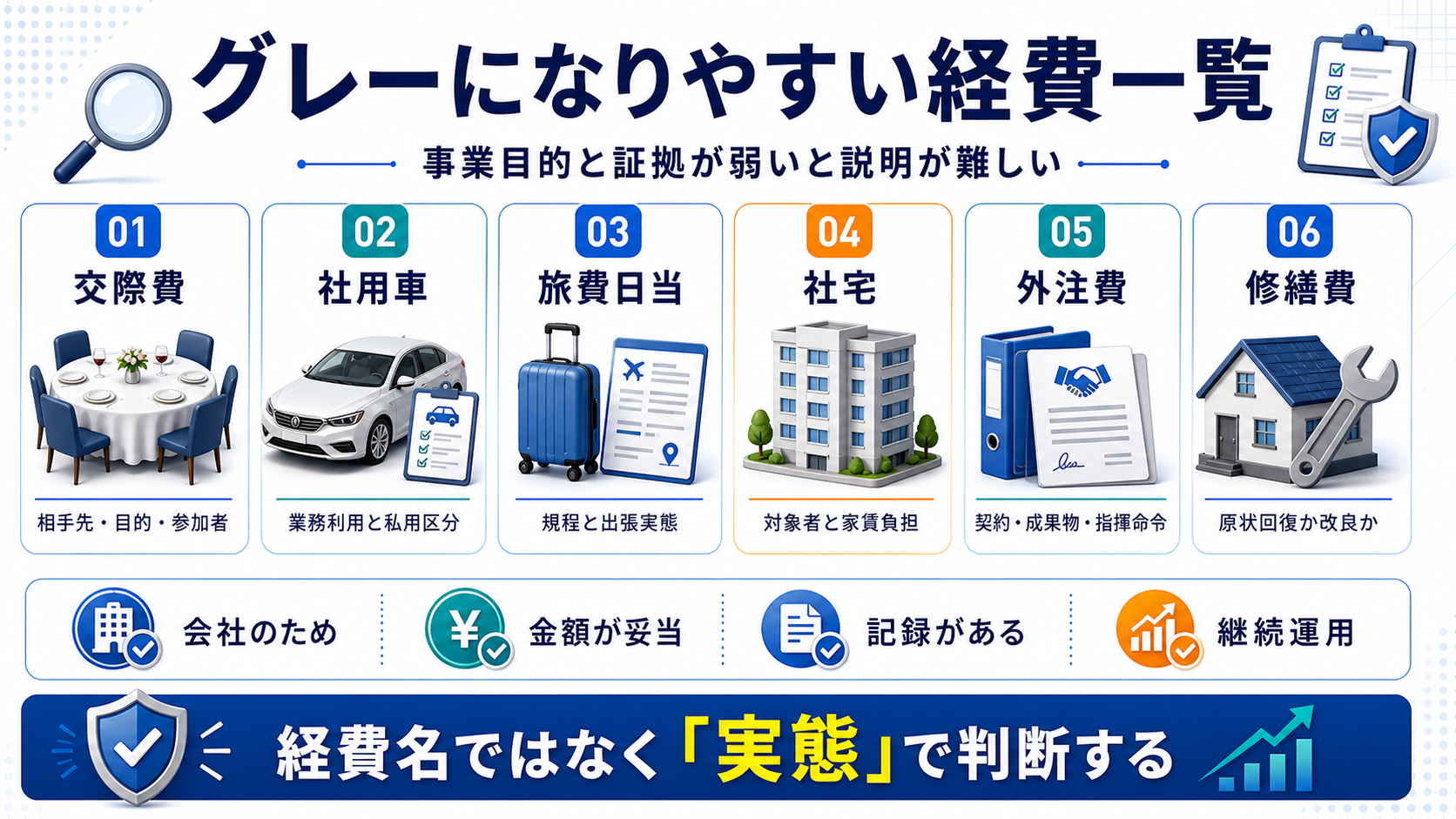 グレーになりやすい経費一覧の要点を整理した図