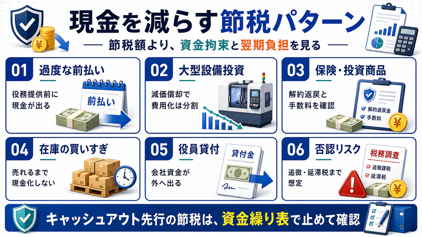 キャッシュフローを悪化させる節税パターンの要点を整理した図