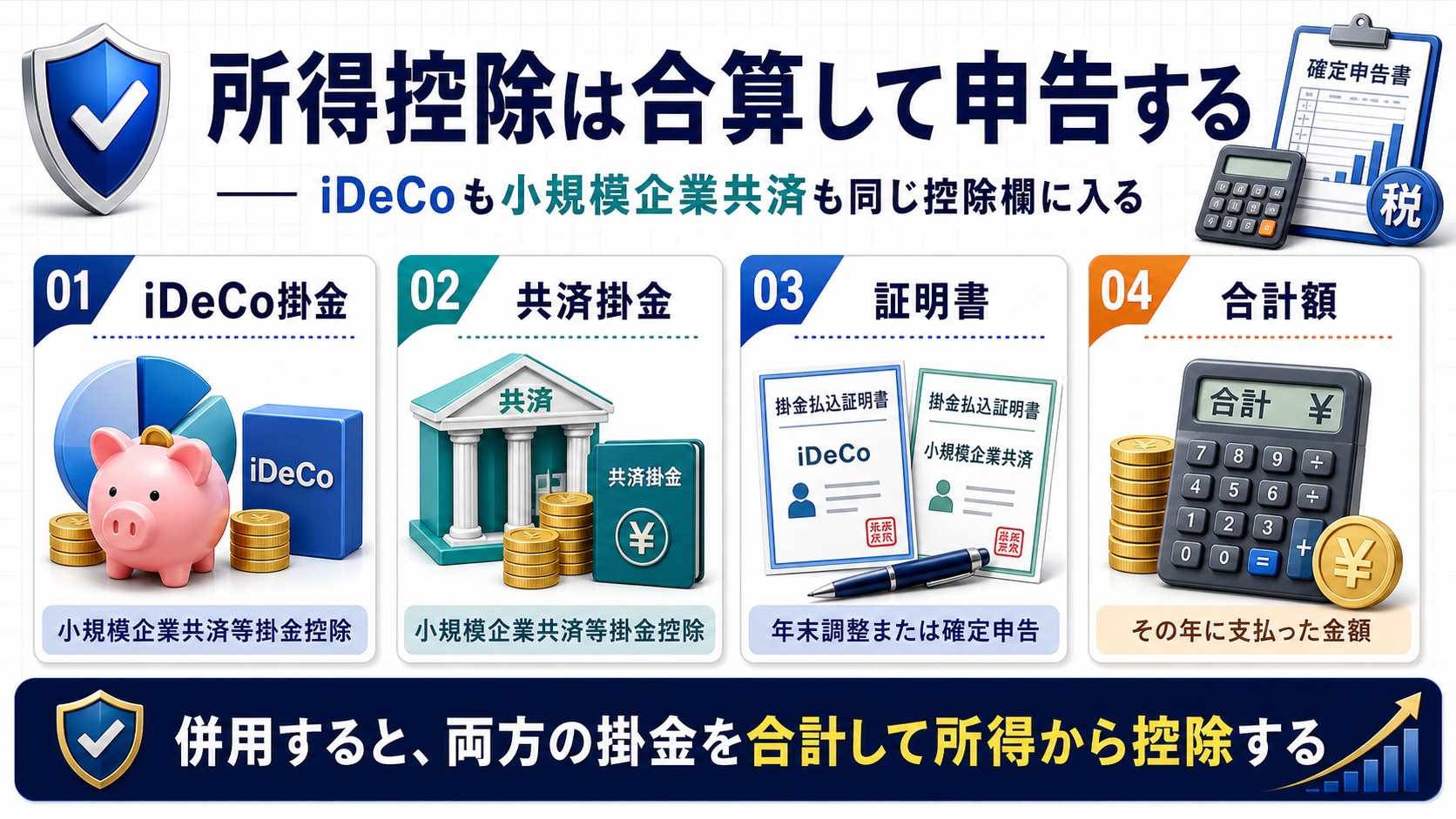 iDeCo掛金と小規模企業共済の掛金を合算して小規模企業共済等掛金控除として申告する図解