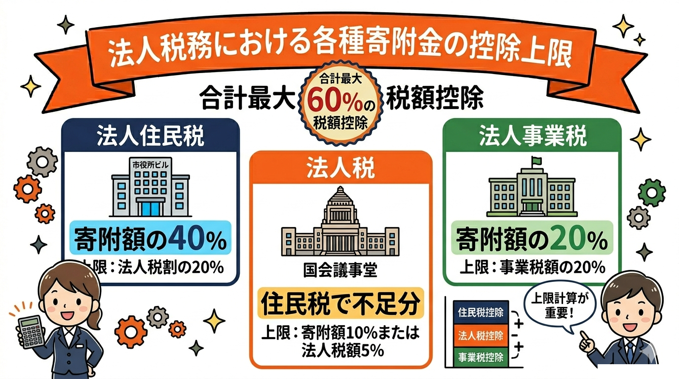 企業版ふるさと納税の上限額計算方法｜税目別の上限を理解するの要点を整理した図