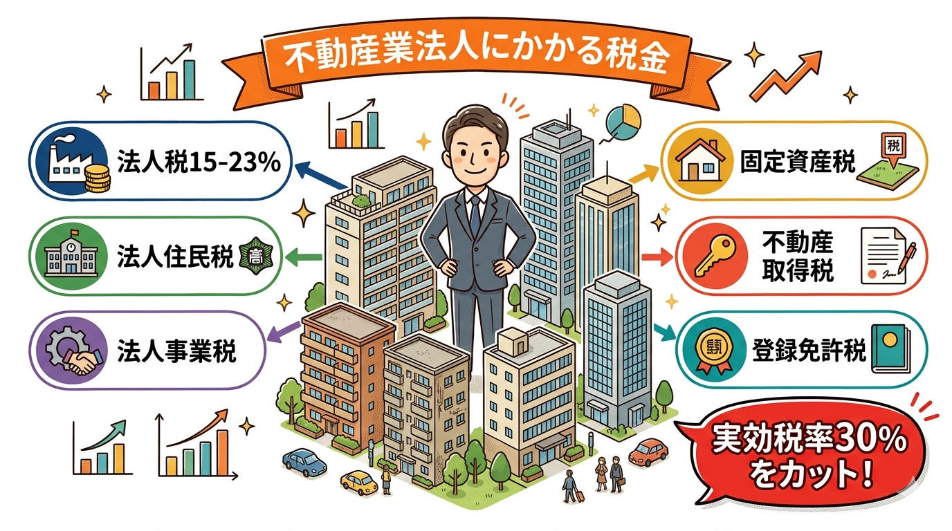 不動産業法人にかかる税金と節税の基本構造｜法人税・固定資産税・不動産取得税