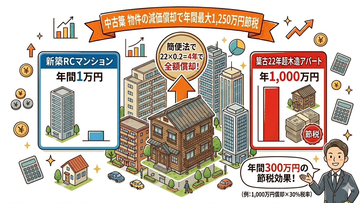 中古築古物件の減価償却シミュレーション｜木造アパートで年間1,250万円の節税