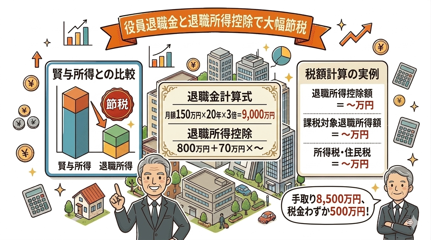 役員退職金の節税効果｜退職所得控除と1/2課税の3重優遇