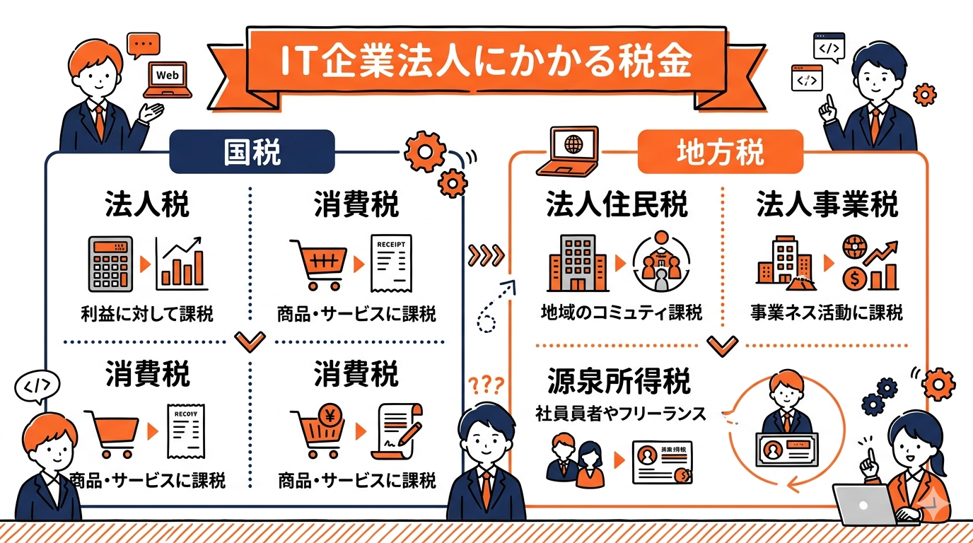 IT企業の法人が押さえるべき節税の基本の要点を整理した図