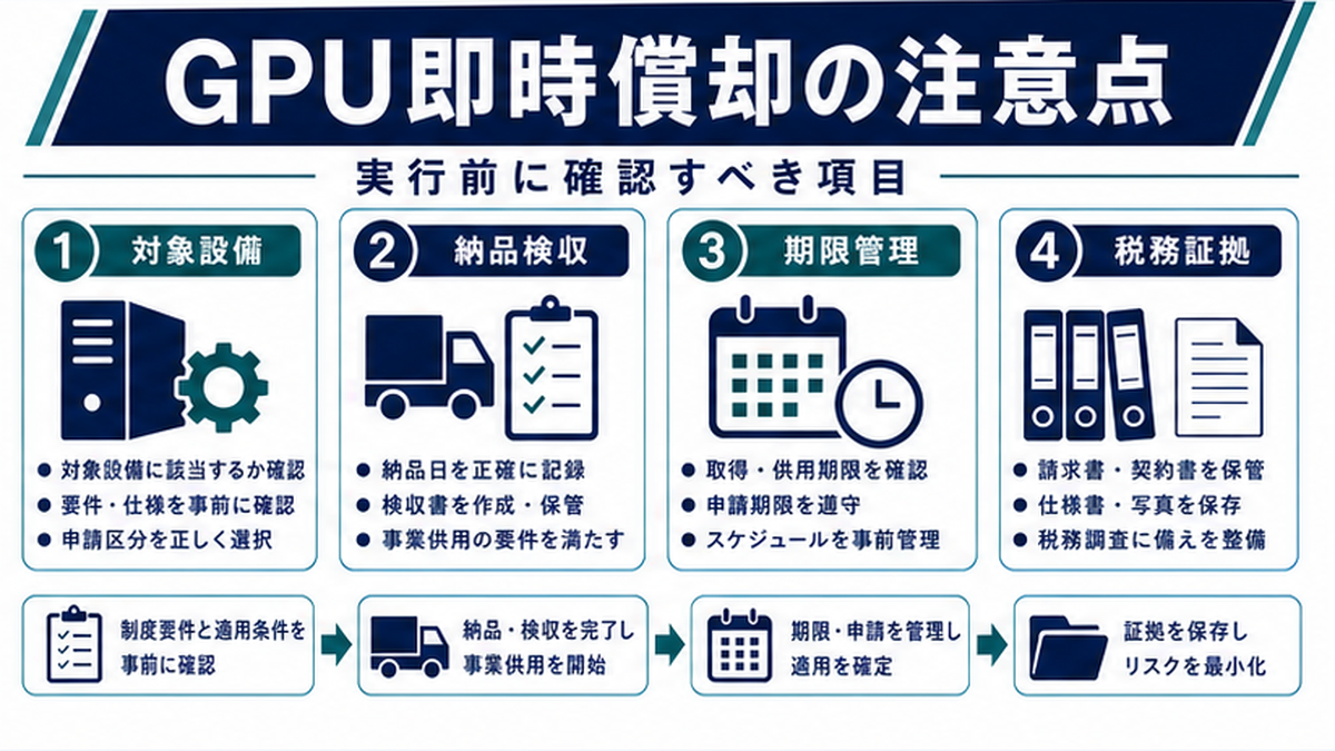 GPUサーバー即時償却の基本｜仕組みとメリットを理解するの内容を整理したImage 2.0図解
