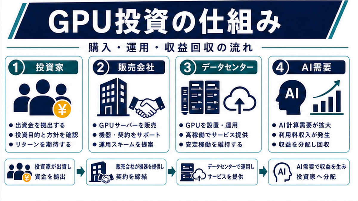 GPUサーバー投資とは？基本の仕組みを図解で解説の内容を整理したImage 2.0図解