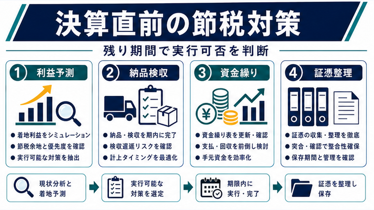 決算直前の節税｜「残された時間」で戦略が変わるの内容を整理したImage 2.0図解