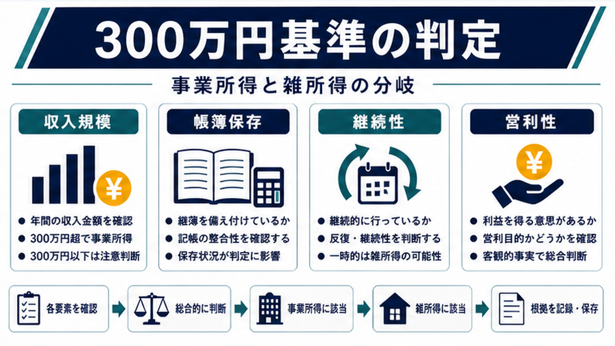 300万円基準とは？事業所得・雑所得の判断で確認すべきポイントの内容を整理したImage 2.0図解
