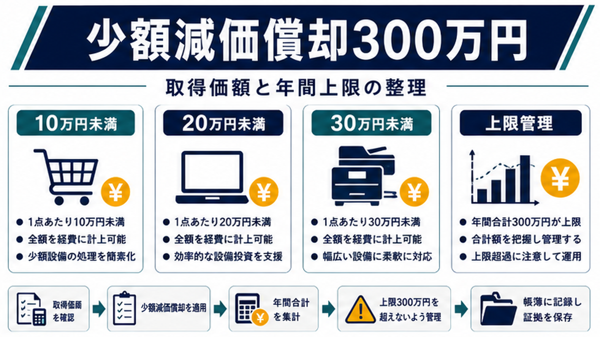 少額減価償却資産の特例とは｜年間300万円上限の基本ルールの内容を整理したImage 2.0図解