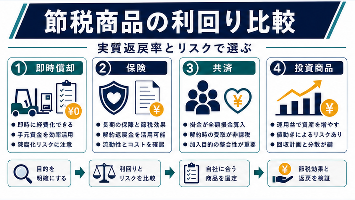 節税商品の利回り比較｜10種の実質返戻率と選び方【2026年】のImage 2.0図解