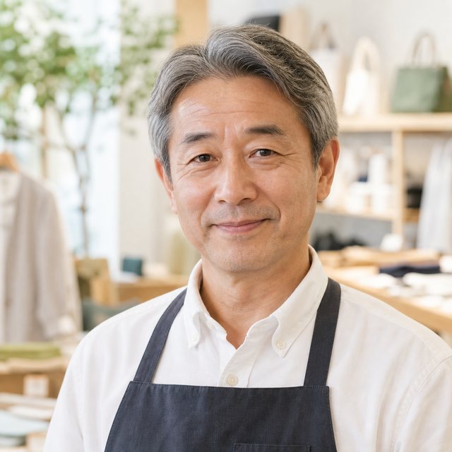 小売店代表がデジタルサイネージ導入と資料整理を相談するイメージ