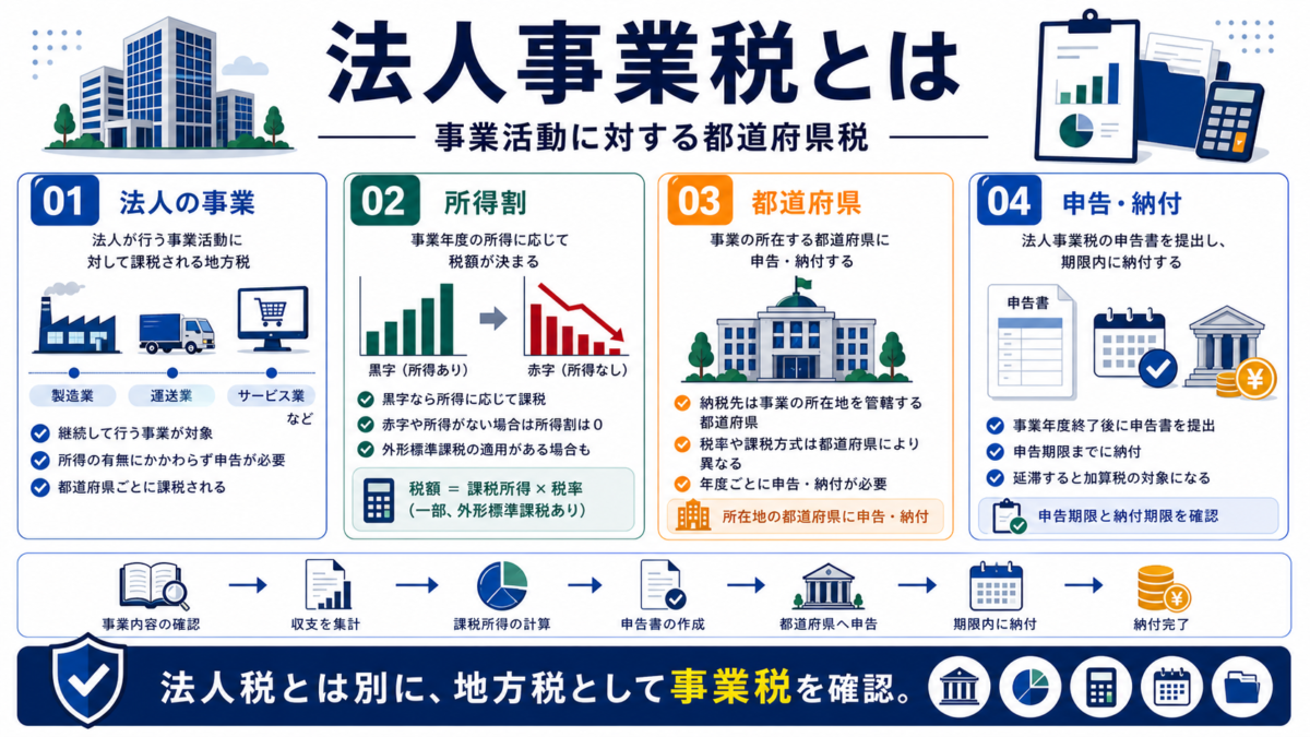 法人事業税の「法人事業税とは何か」を整理した図解