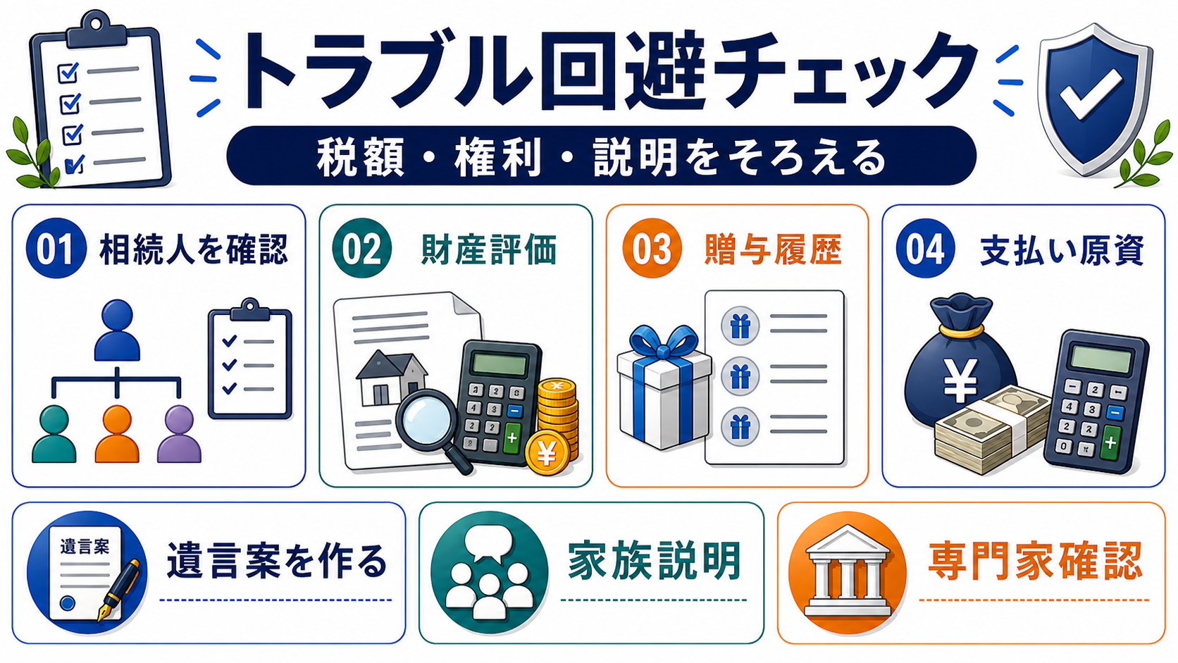 遺留分トラブルを避けるためのチェックリストの要点を整理した図