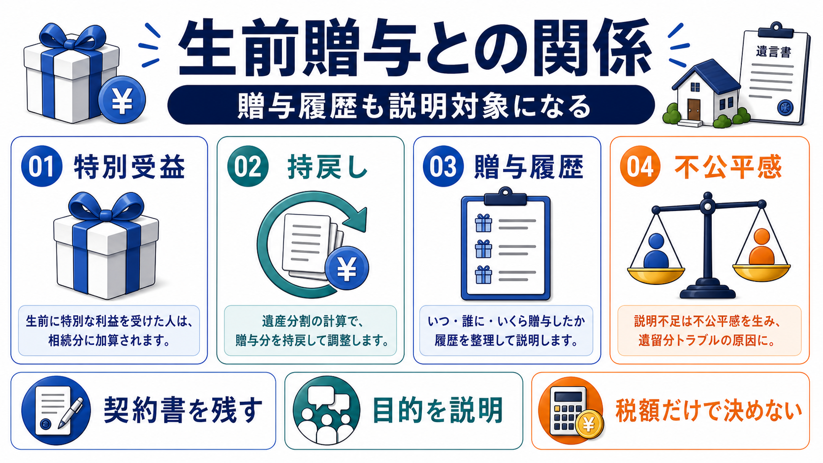 生前贈与と遺留分：相続税対策が相続トラブルになることがあるの要点を整理した図