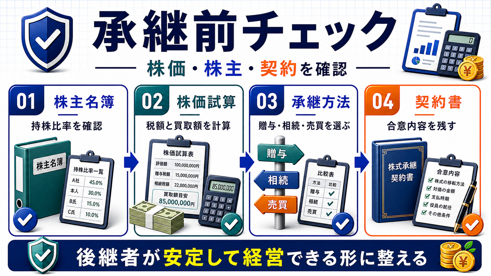株式承継前チェックの要点を整理した図