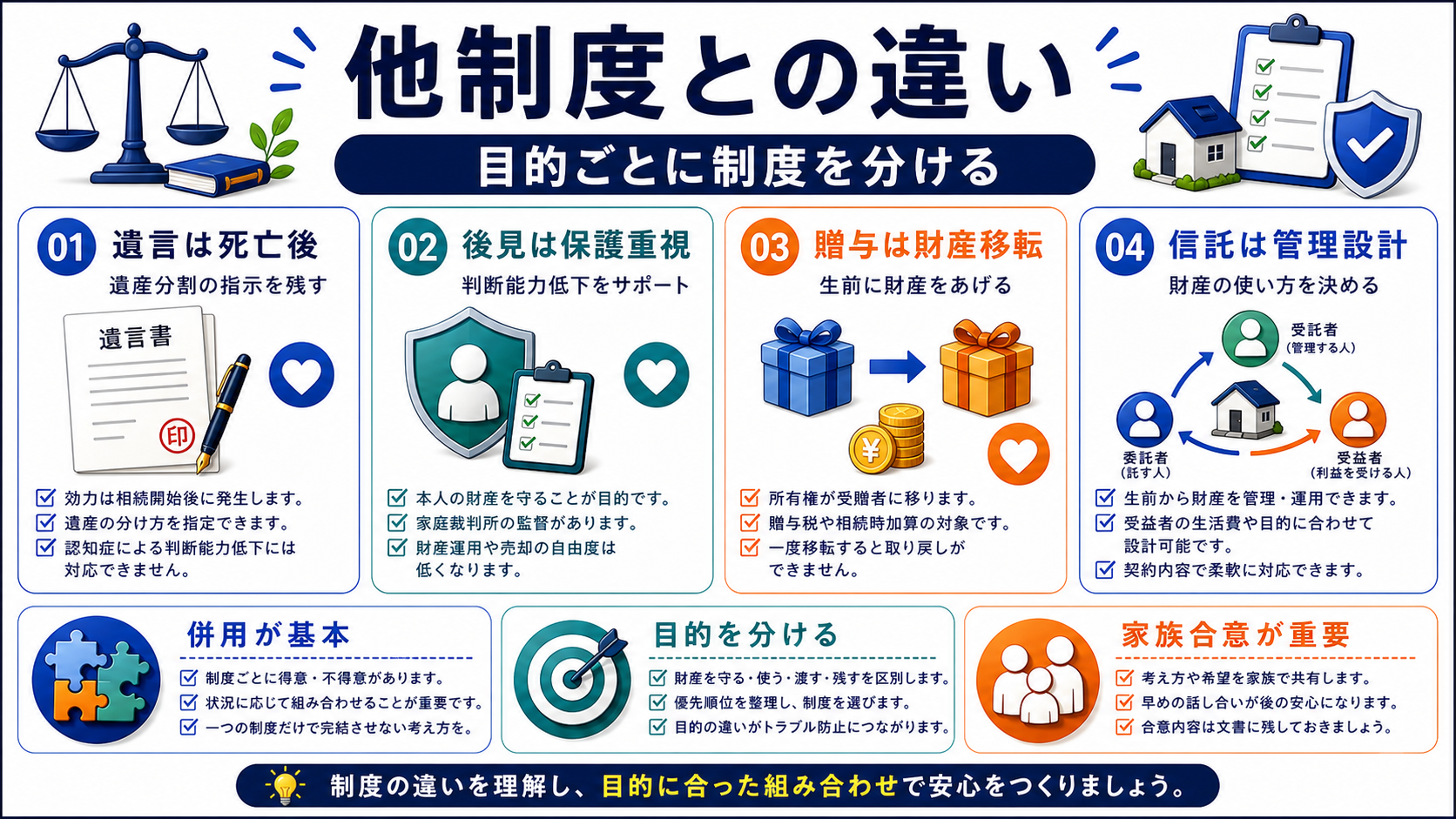 NISA・iDeCoとの違い【他の税制優遇制度との比較】の要点を整理した図