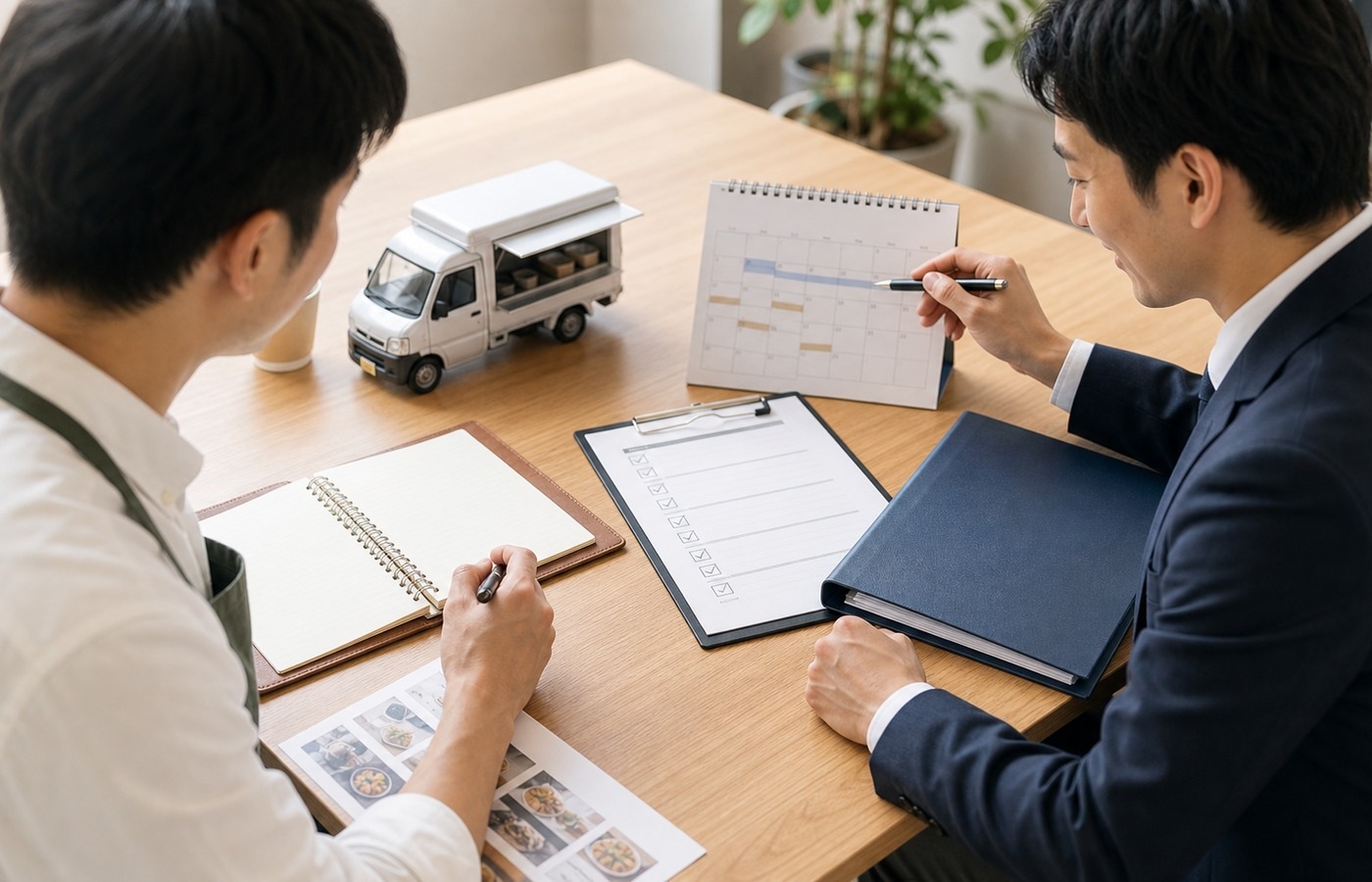 キッチンカーの納車日と営業開始日を整理するイメージ