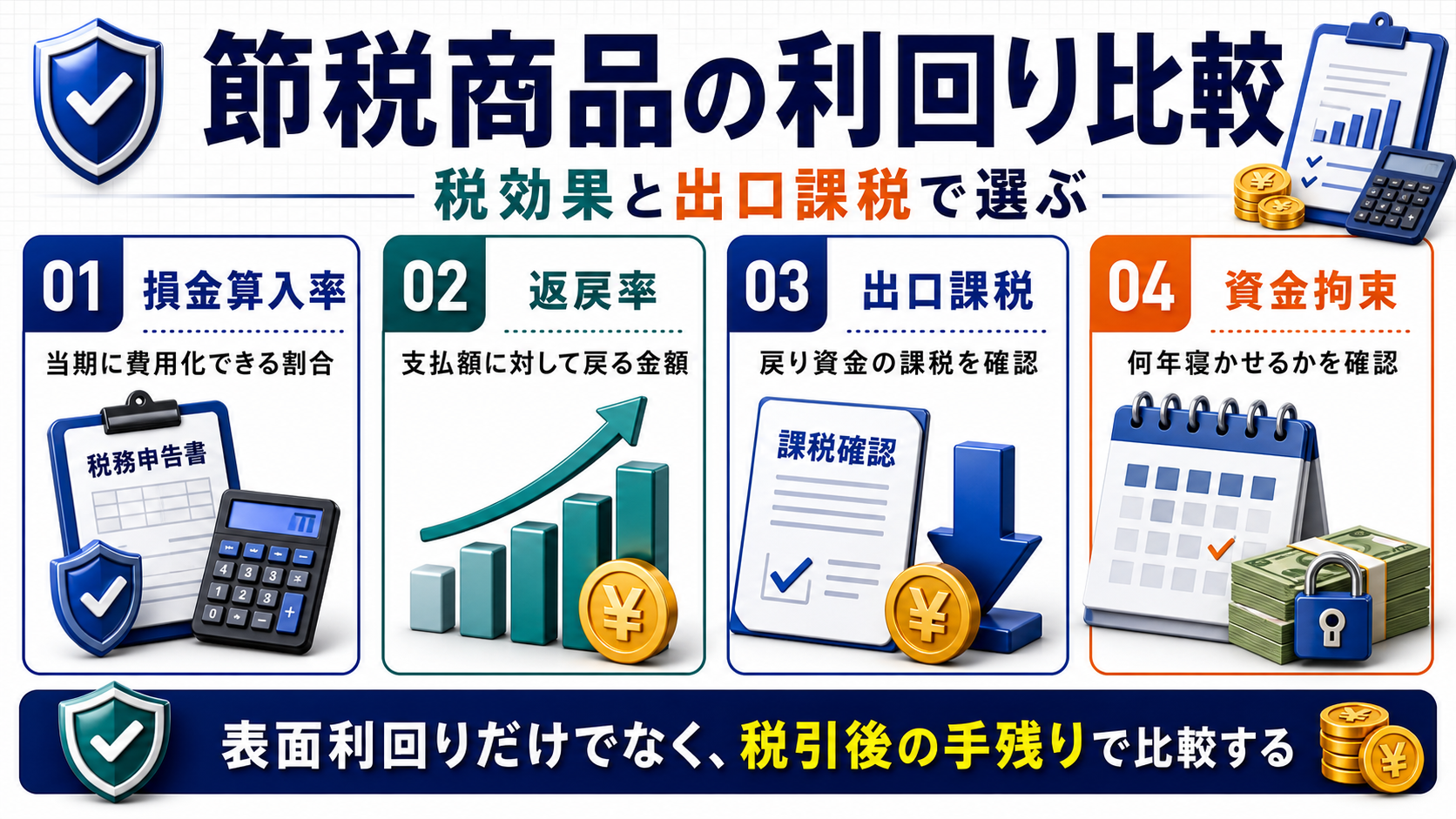 他の節税商品との収益性比較の要点を整理した図