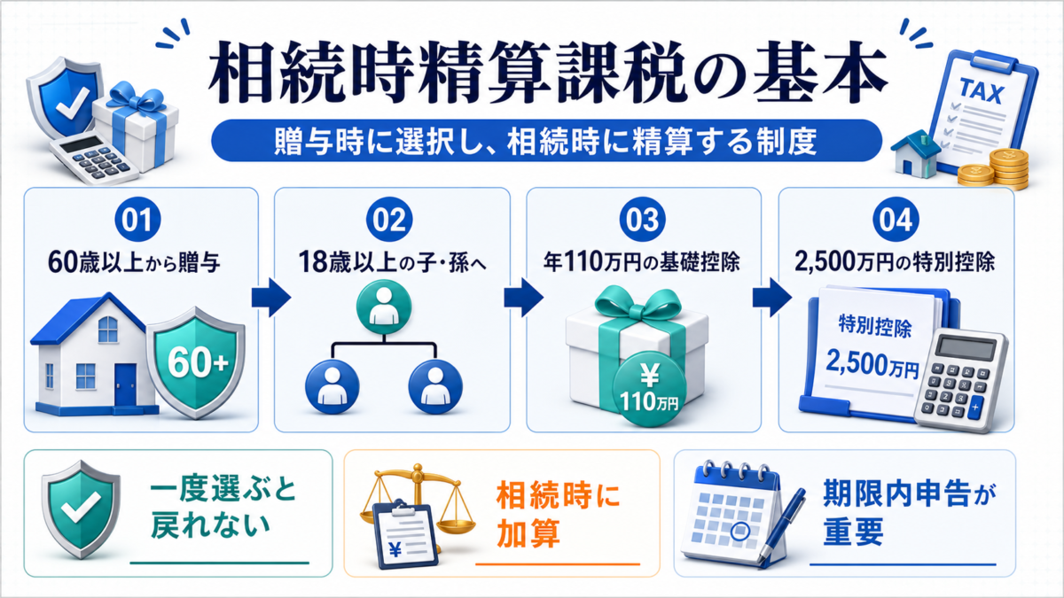 相続時精算課税の相続時精算課税の基本を説明する図解