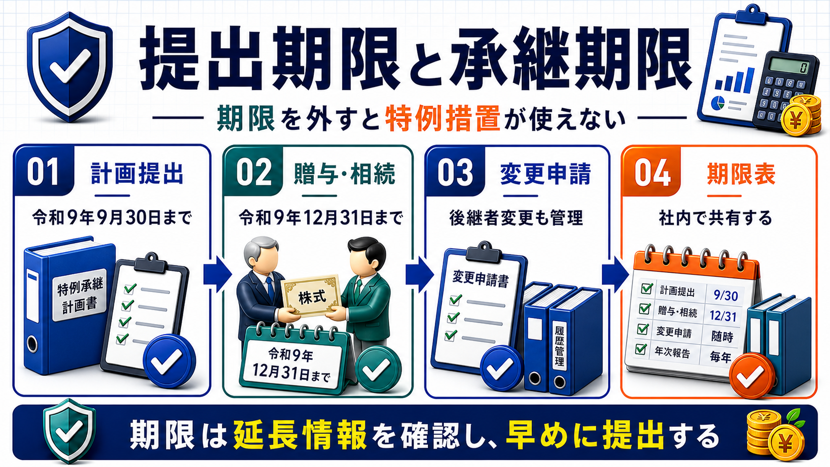 特例承継計画の提出期限と承継期限の要点を整理した図