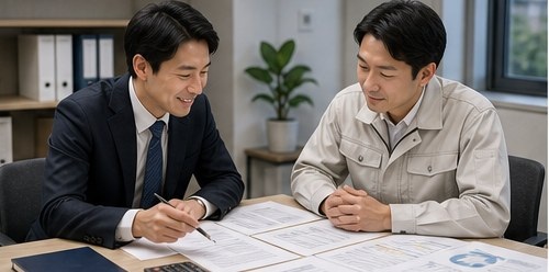 税務資料を確認する相談風景