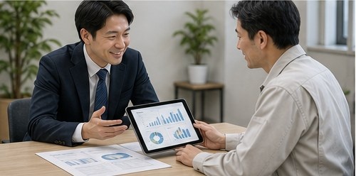 税務相談で資料を共有するイメージ