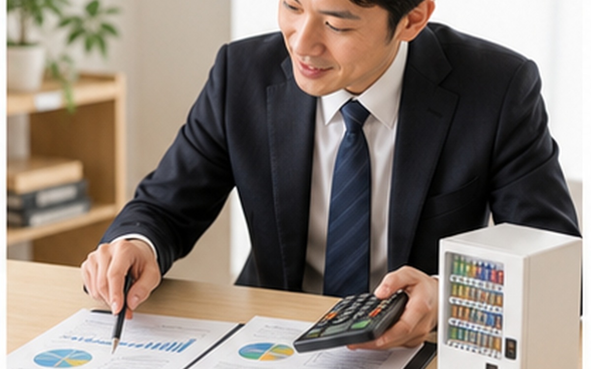 自動販売機の見積書や資料を確認するイメージ