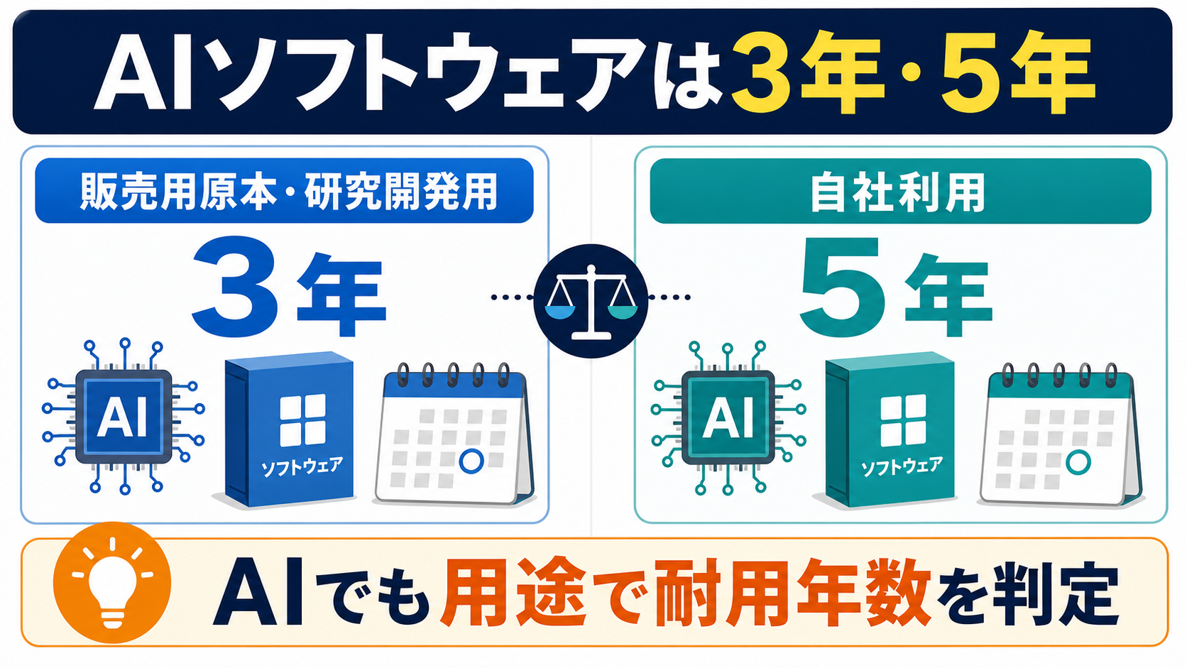 AIソフトウェアの耐用年数は3年・5年の要点を整理した図