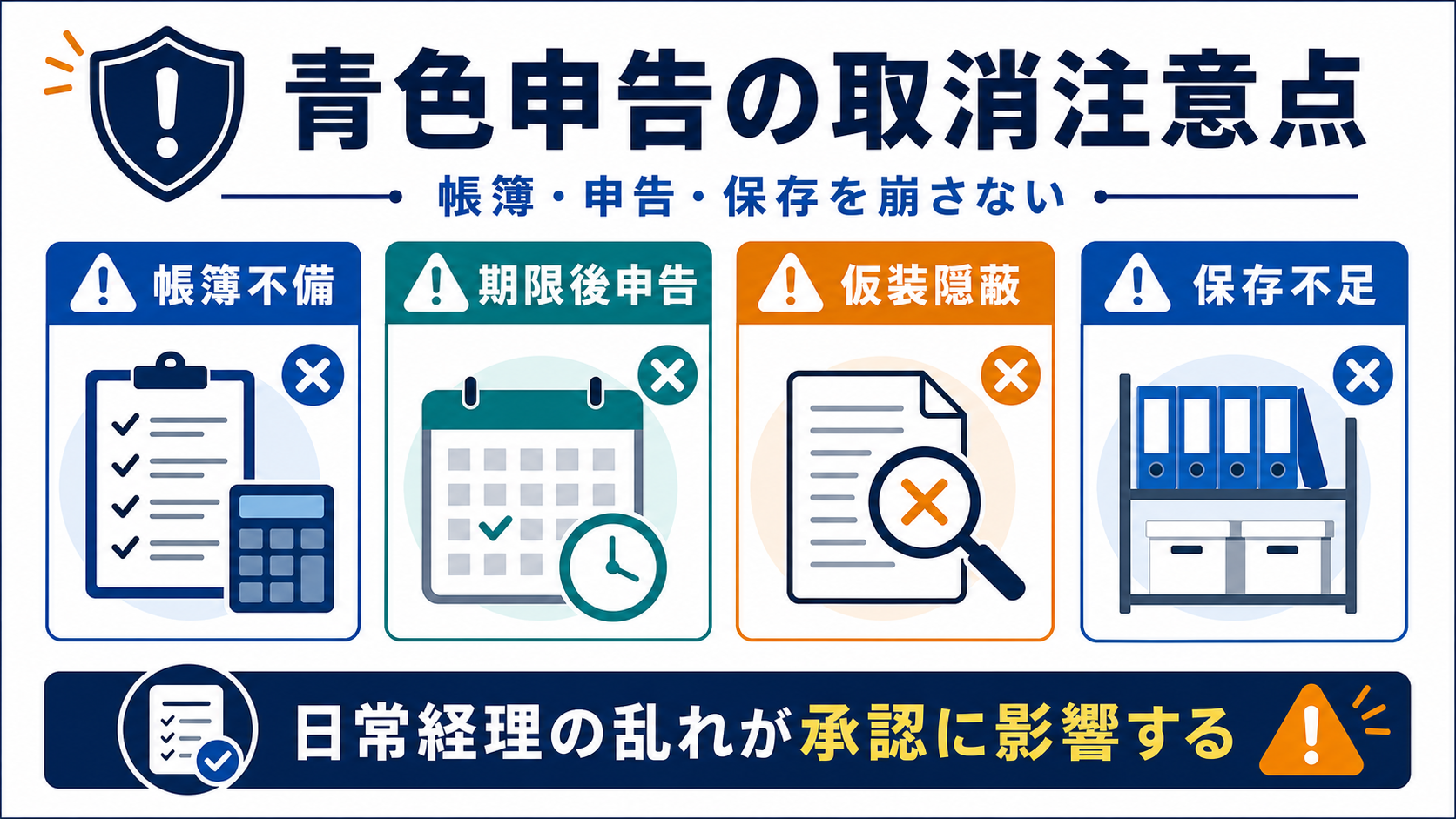 青色申告を取り消されやすい注意点の要点を整理した図