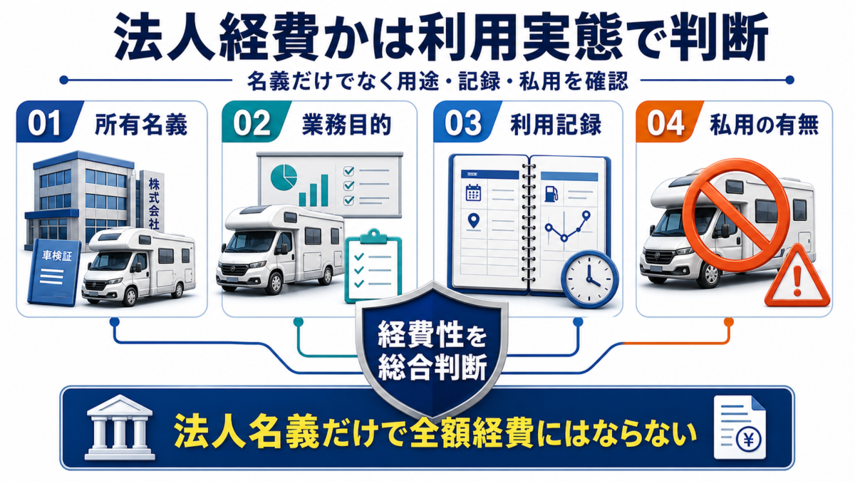 キャンピングカーの法人経費性を利用実態から確認する図