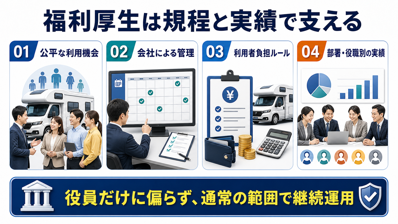 福利厚生として利用するときの条件の要点を整理した図
