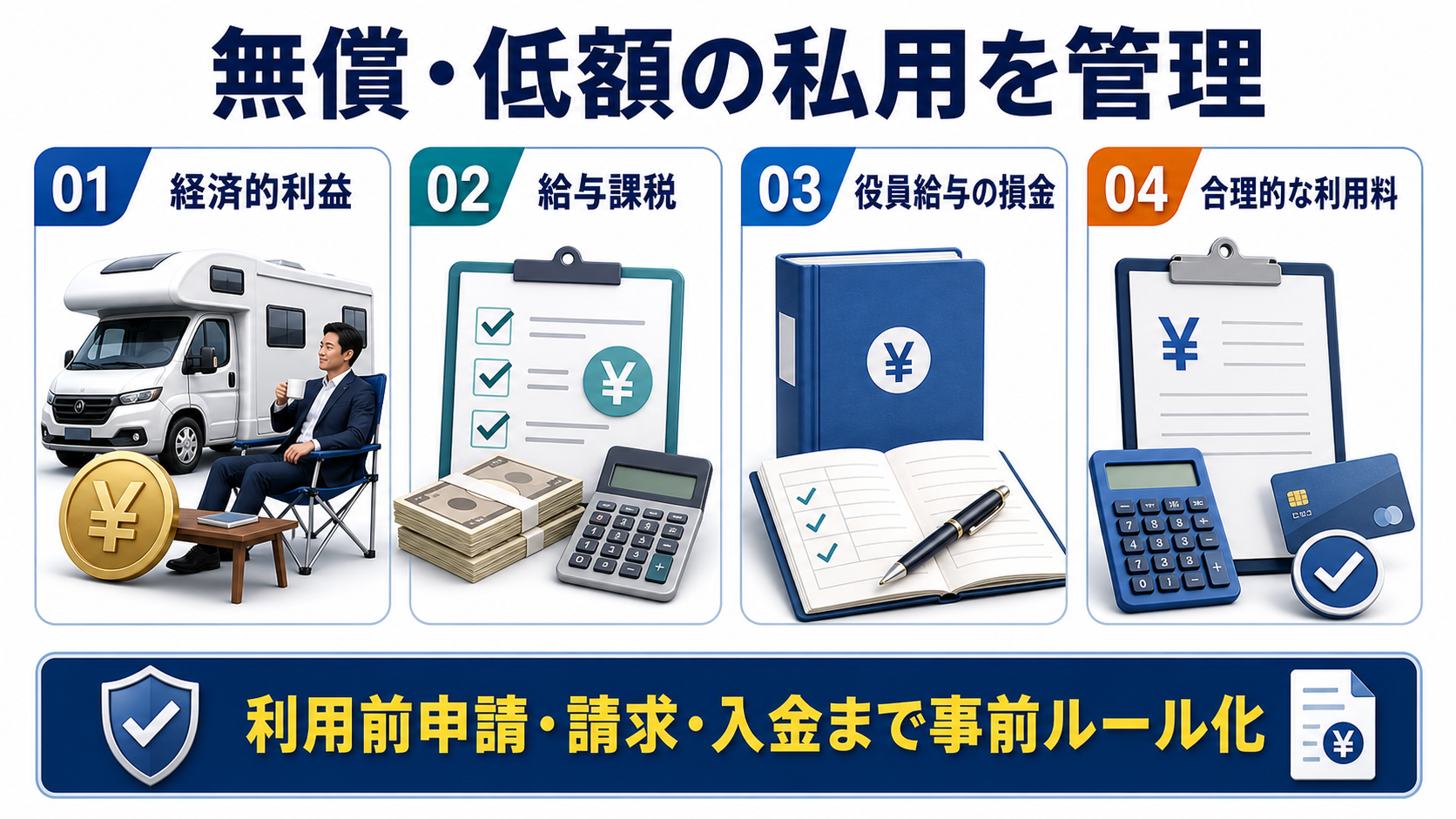 役員・従業員の私用がある場合の税務リスクの要点を整理した図