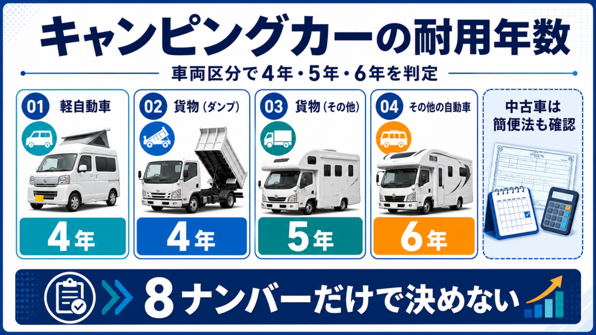 キャンピングカーの法定耐用年数4年・5年・6年の分岐図