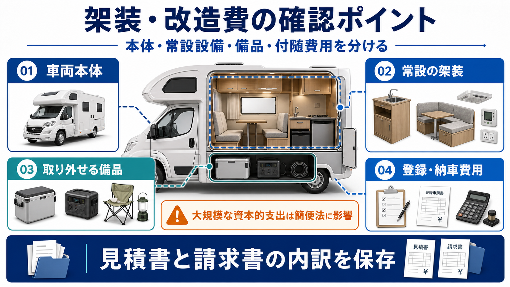 架装・改造費が大きい場合に確認すべきことの要点を整理した図